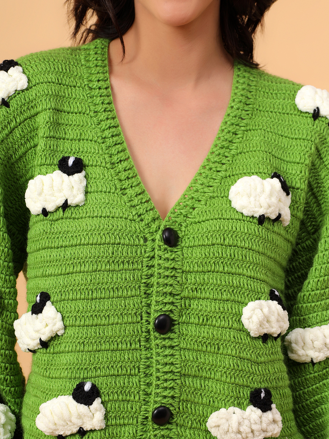Velvery 3D Embroidery Knit Cardigan - Green
