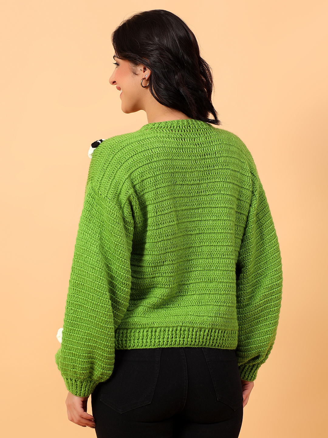 Velvery 3D Embroidery Knit Cardigan - Green