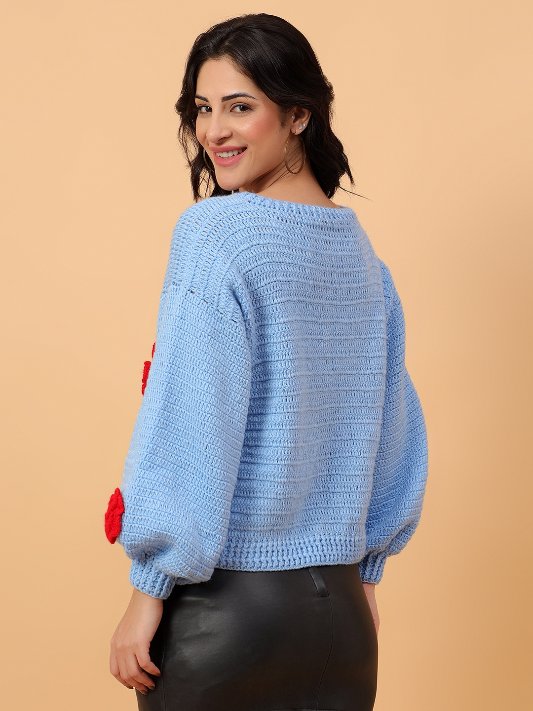 ColorBlock Buttoned Rose Cardigan