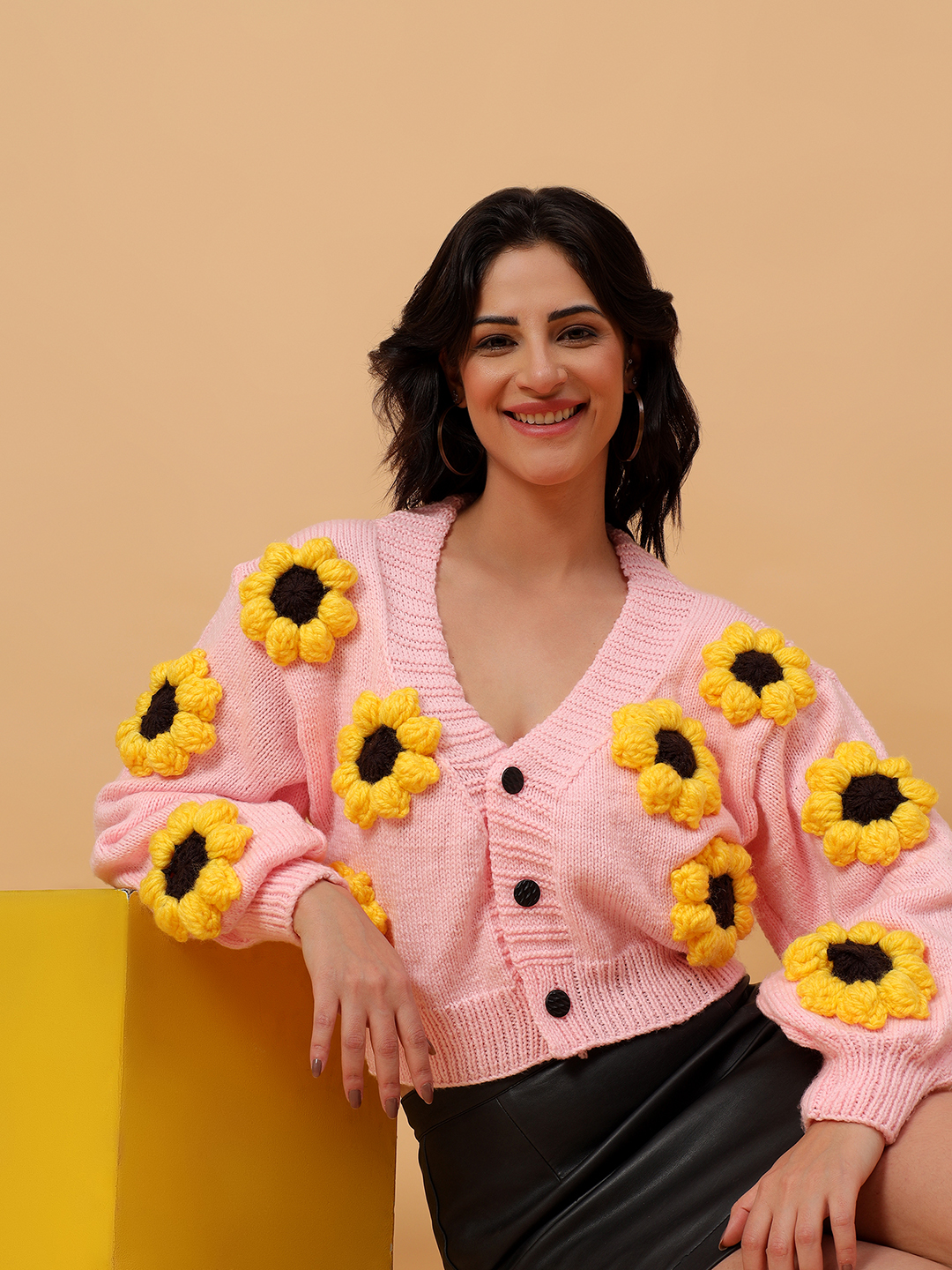 Color Block Sunflower Pink Cardigan