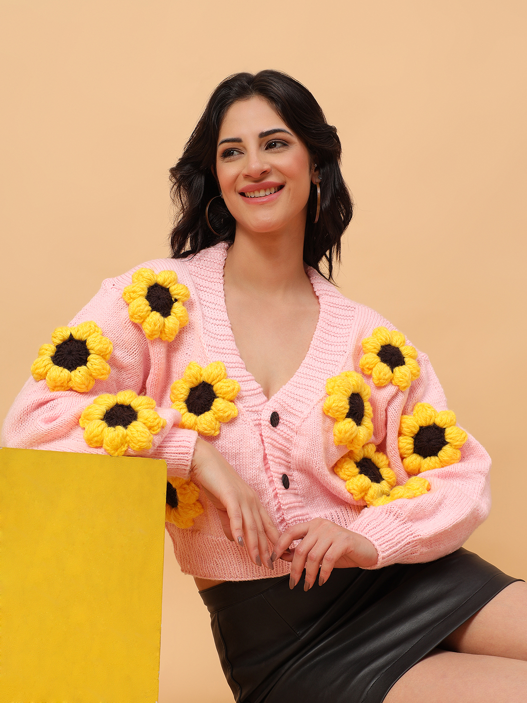 Color Block Sunflower Pink Cardigan
