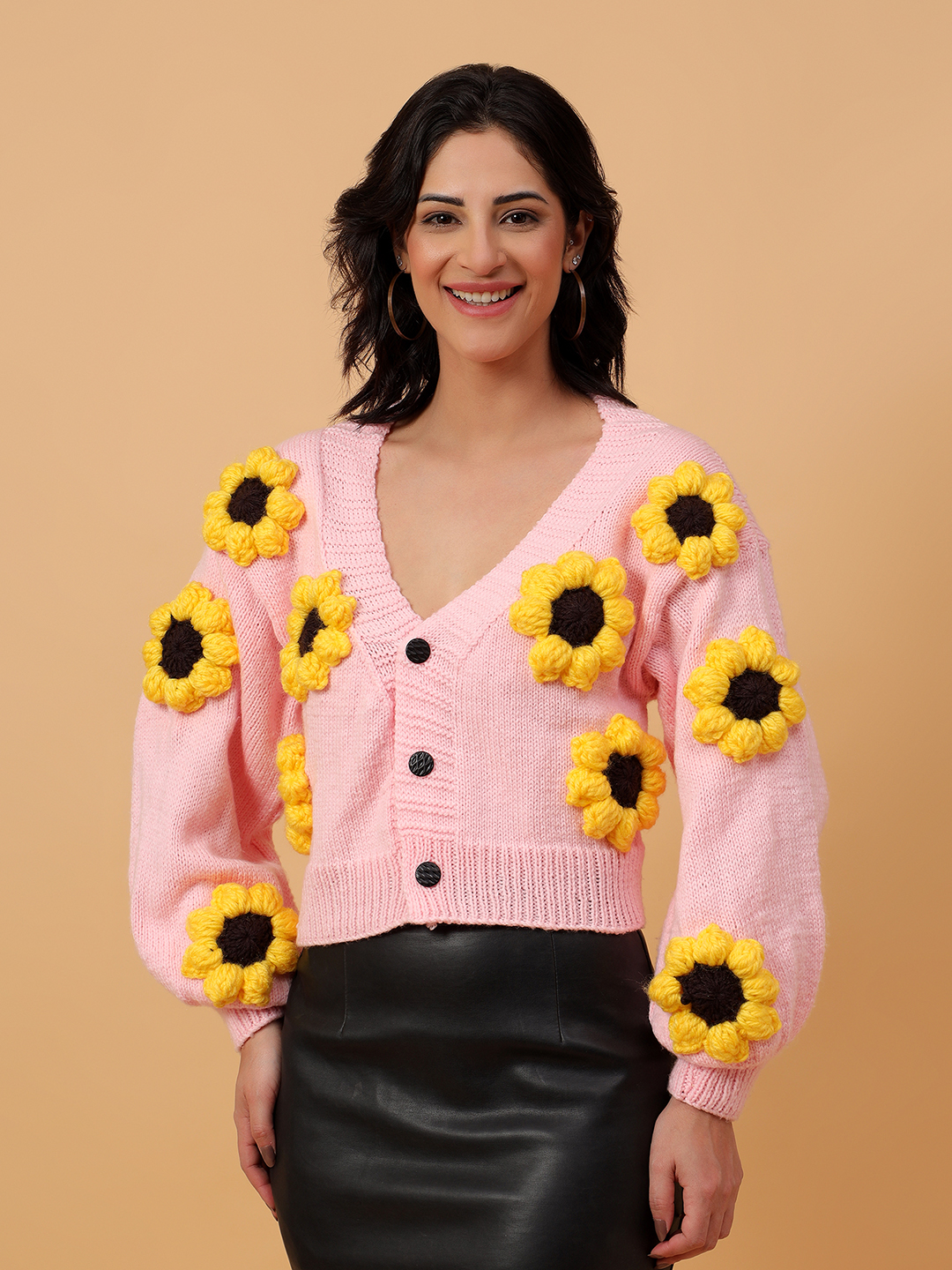 Color Block Sunflower Pink Cardigan