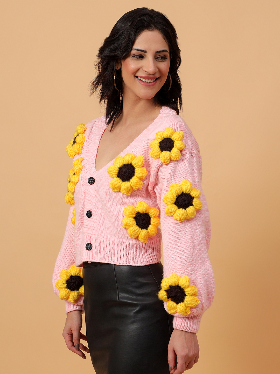 Color Block Sunflower Pink Cardigan