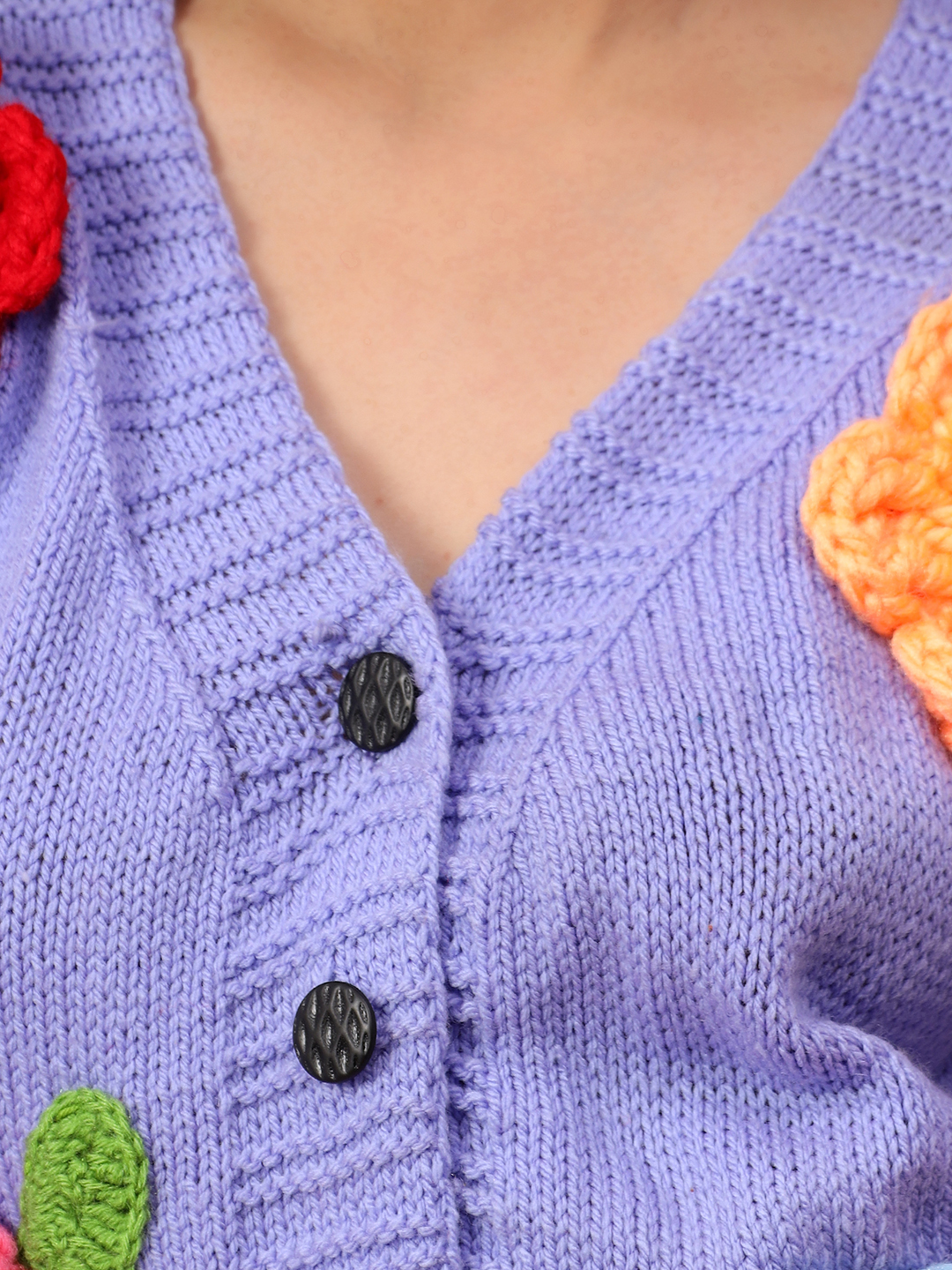 Big 3D Floral Oversized V-Neck Cardigan - Lavender