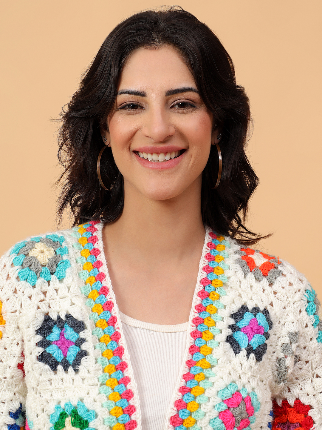 Crochet Floral Crop Cardigan - Cream