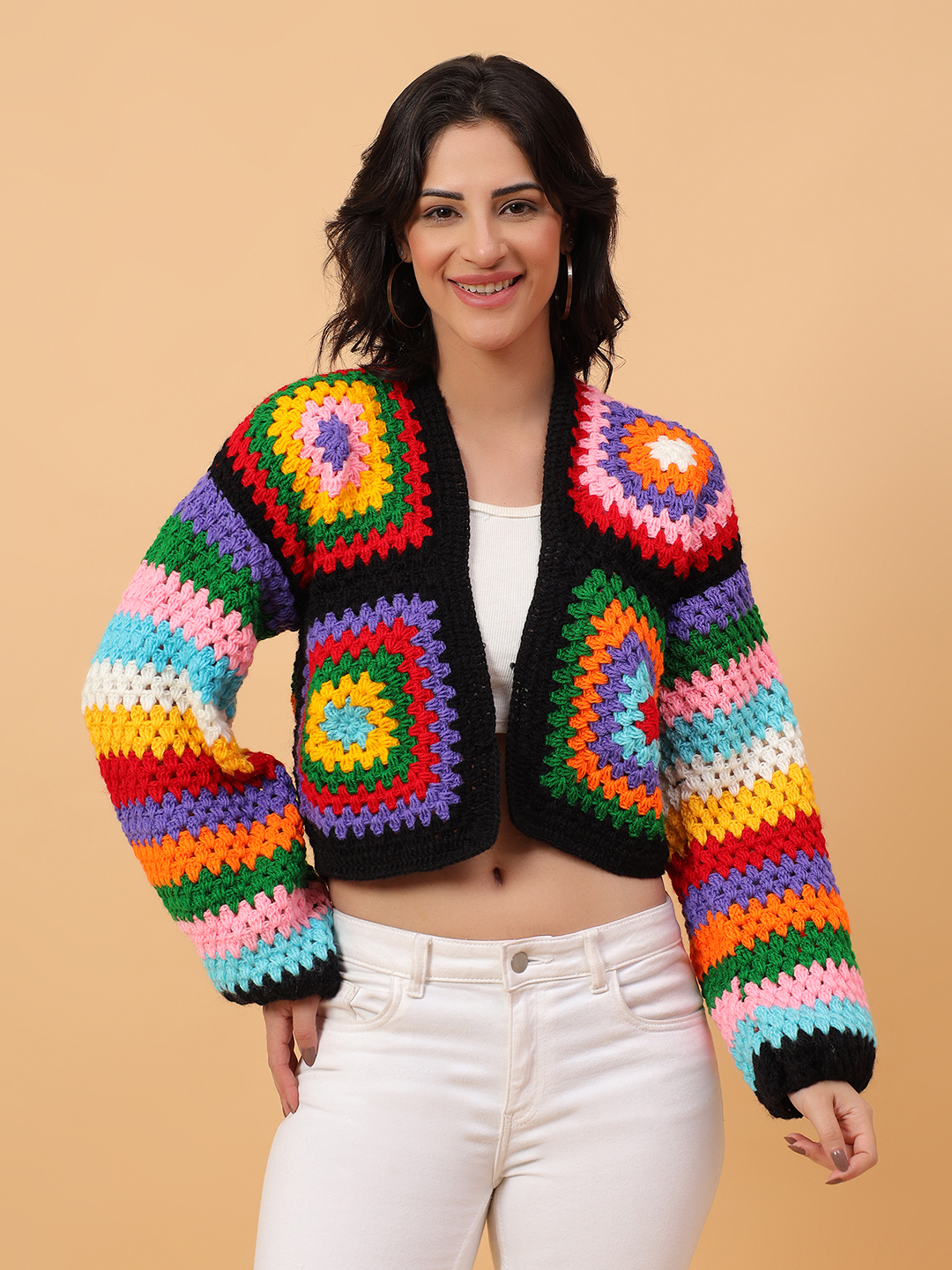 Striped Sleeve Multicolor Oversized  Cardigan