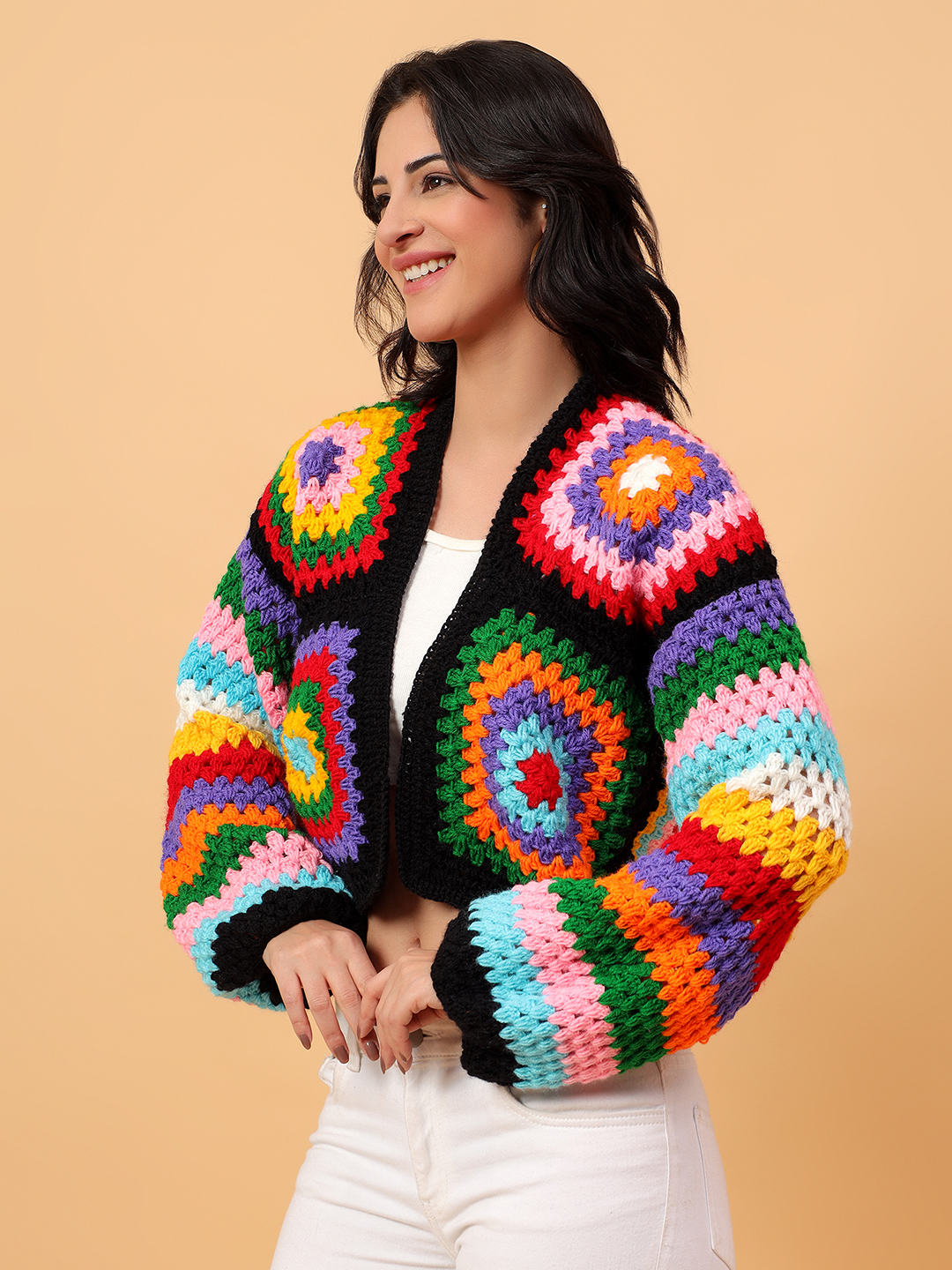 Striped Sleeve Multicolor Oversized  Cardigan