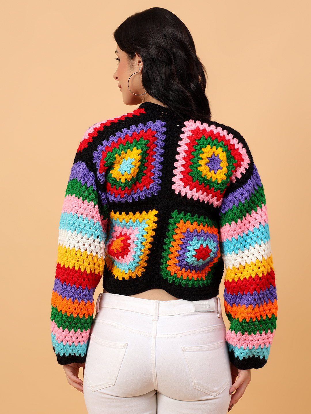 Striped Sleeve Multicolor Oversized  Cardigan
