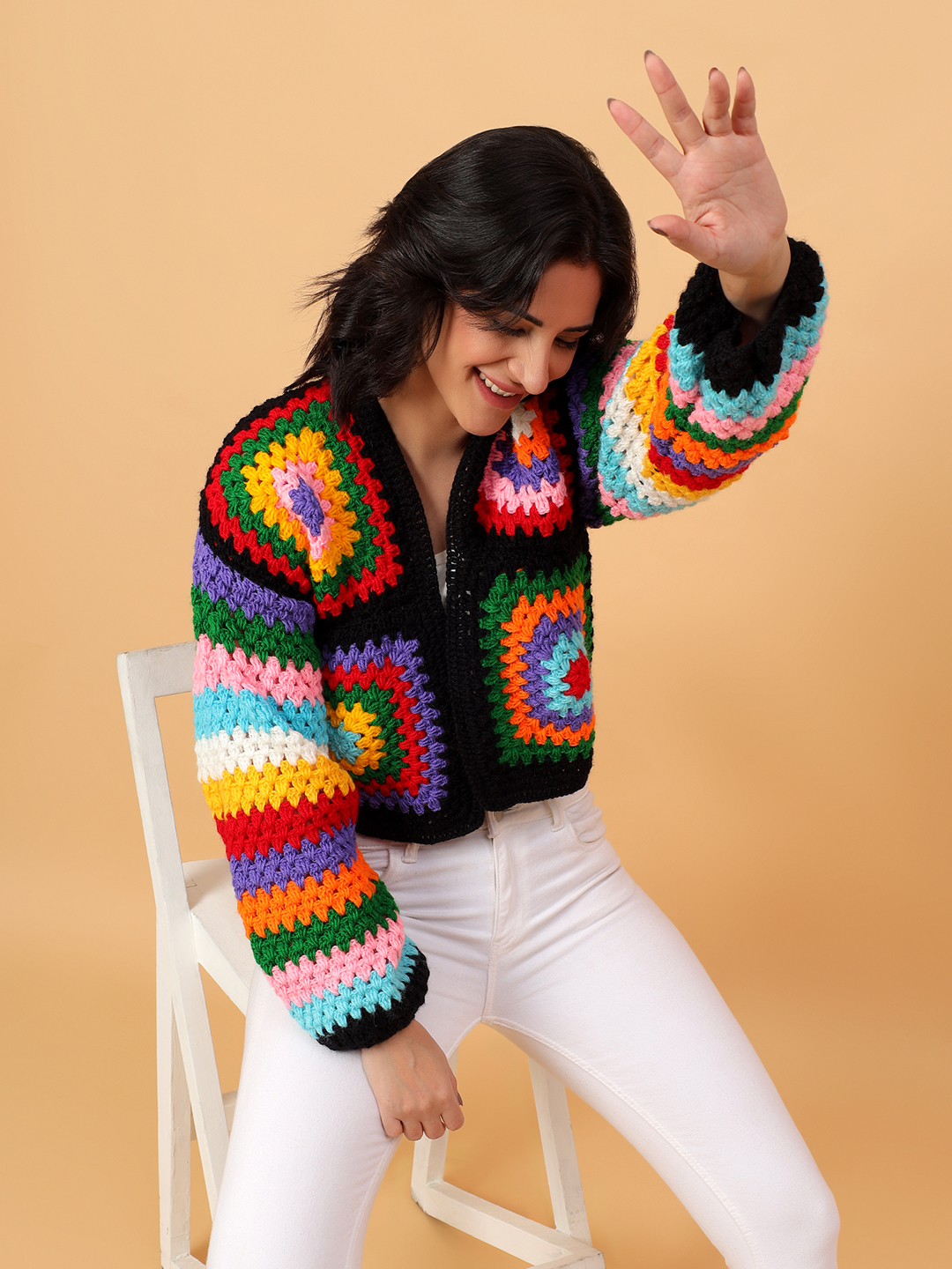 Striped Sleeve Multicolor Oversized  Cardigan