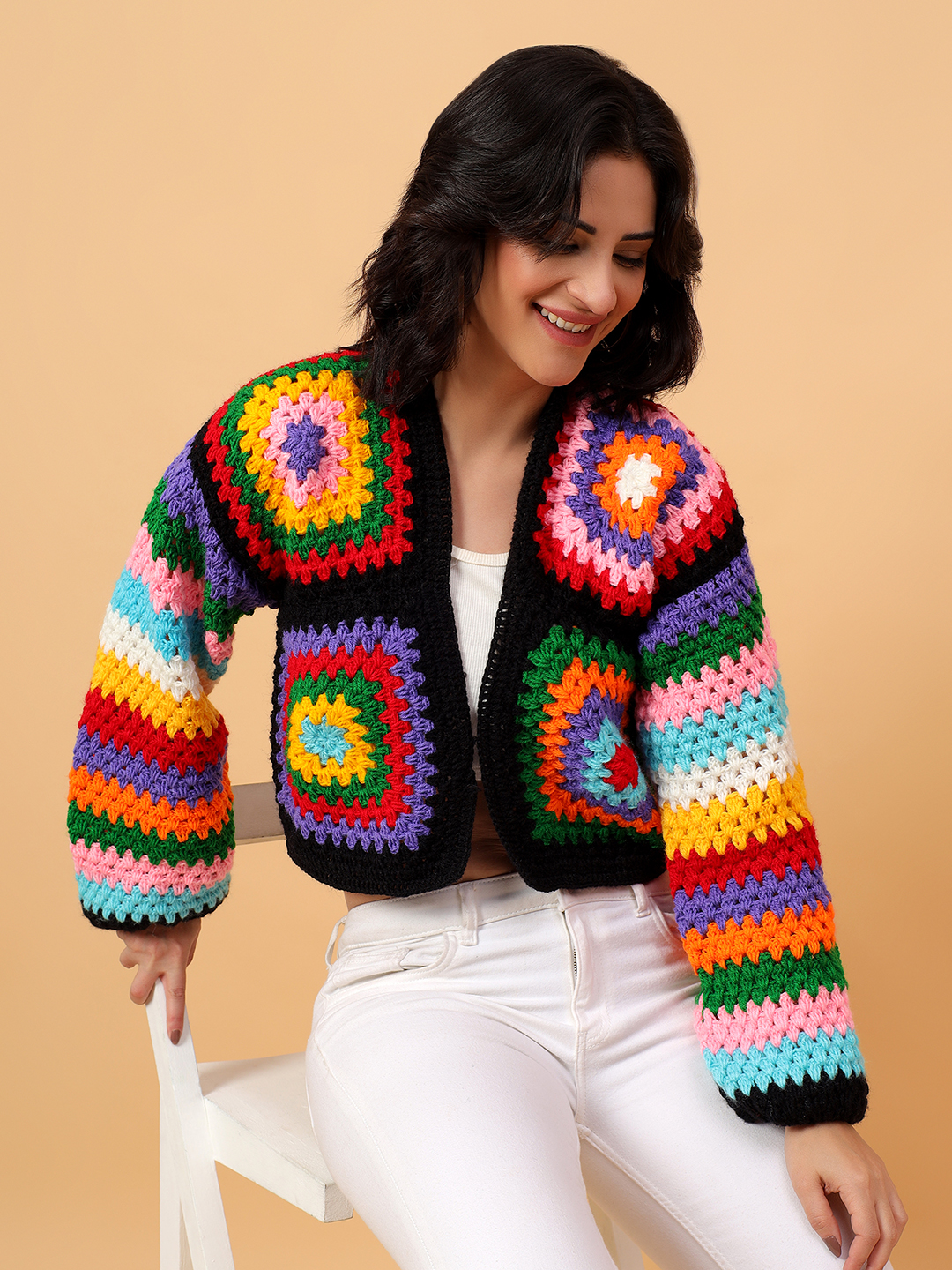 Striped Sleeve Multicolor Oversized  Cardigan