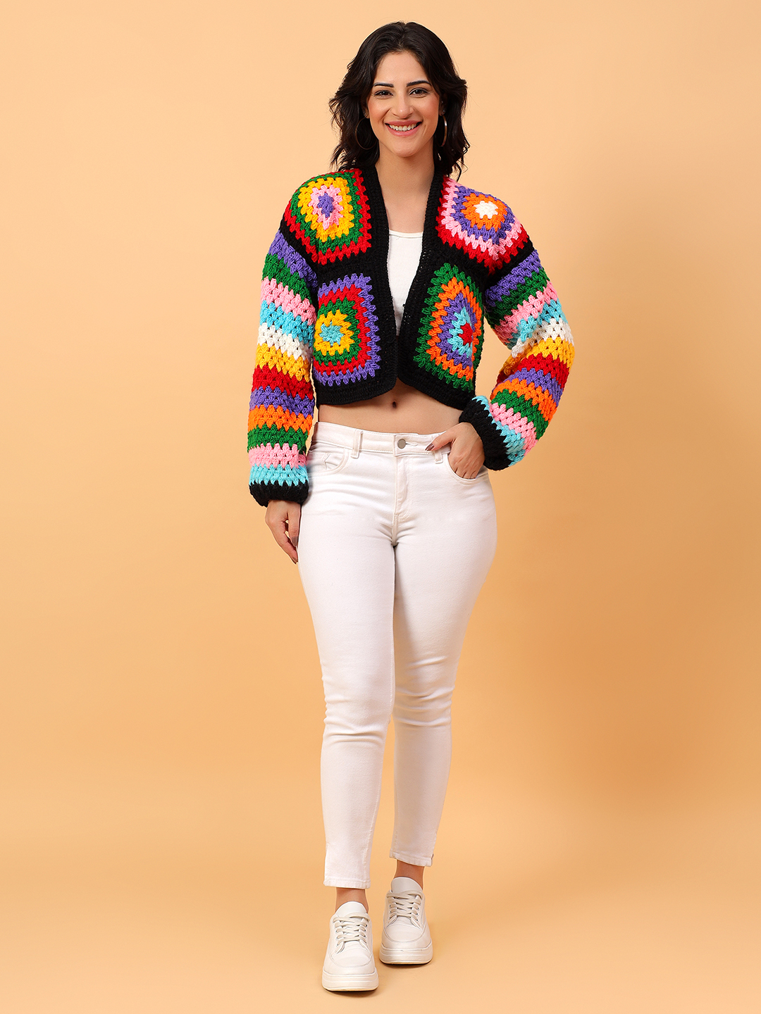 Striped Sleeve Multicolor Oversized  Cardigan