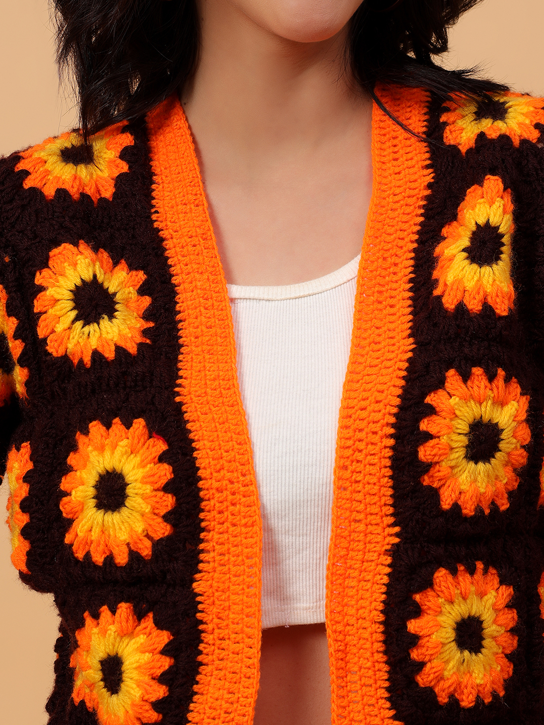 Orange Floral Sunflower Cardigan - Orange