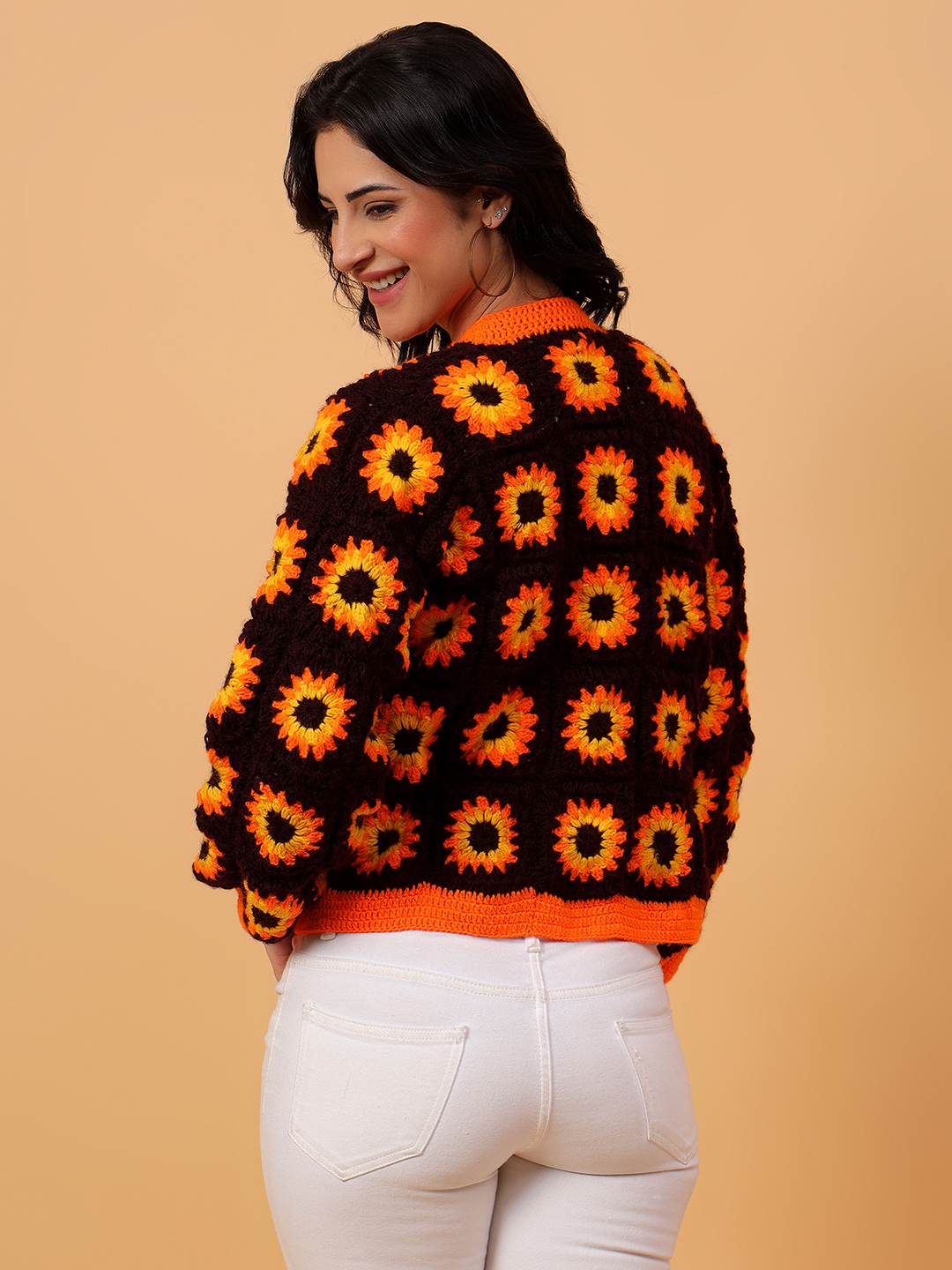 Orange Floral Sunflower Cardigan - Orange