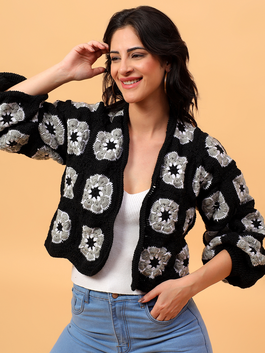 Artisanal Crochet Cardigan - Black