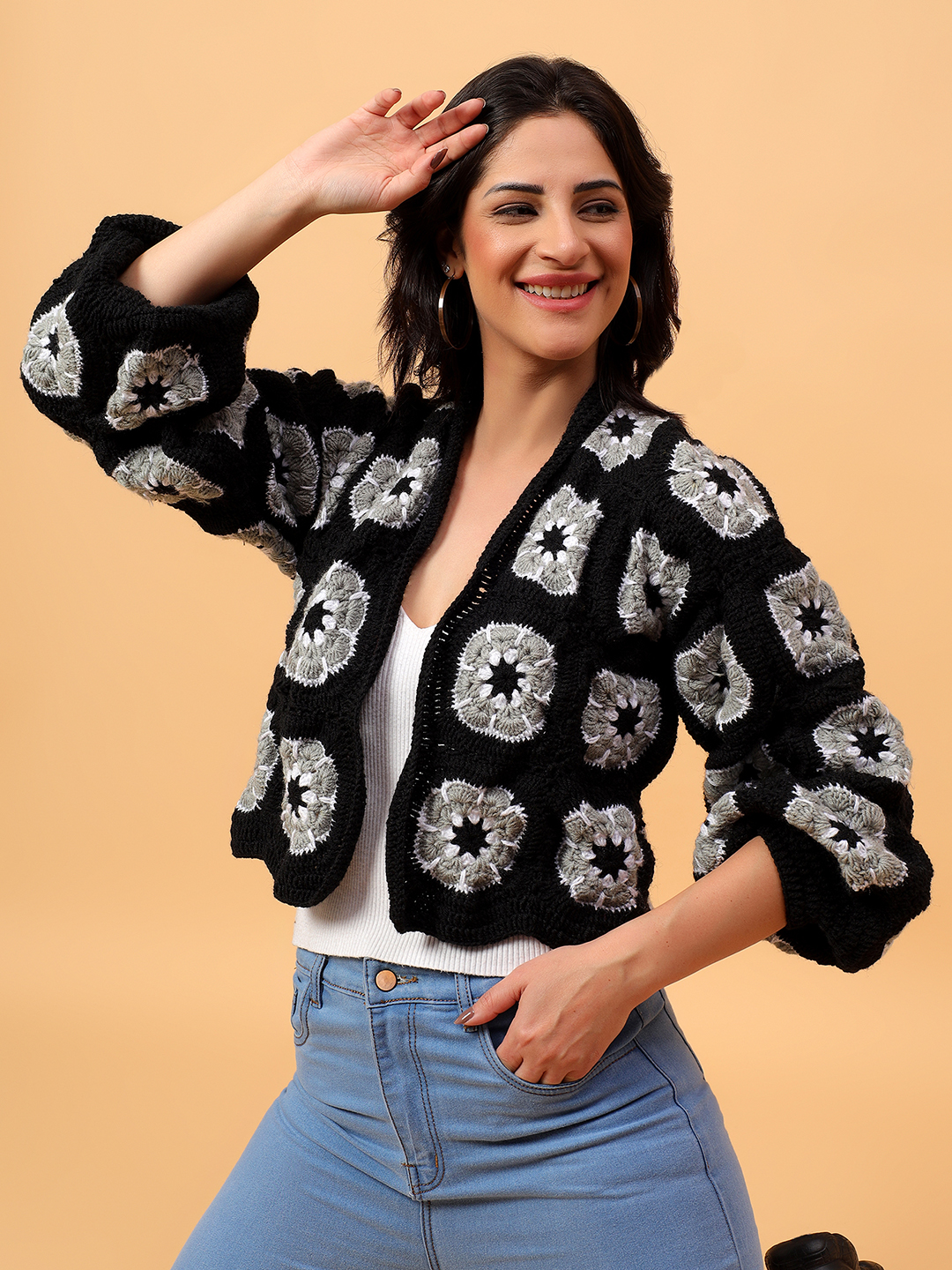 Artisanal Crochet Cardigan - Black