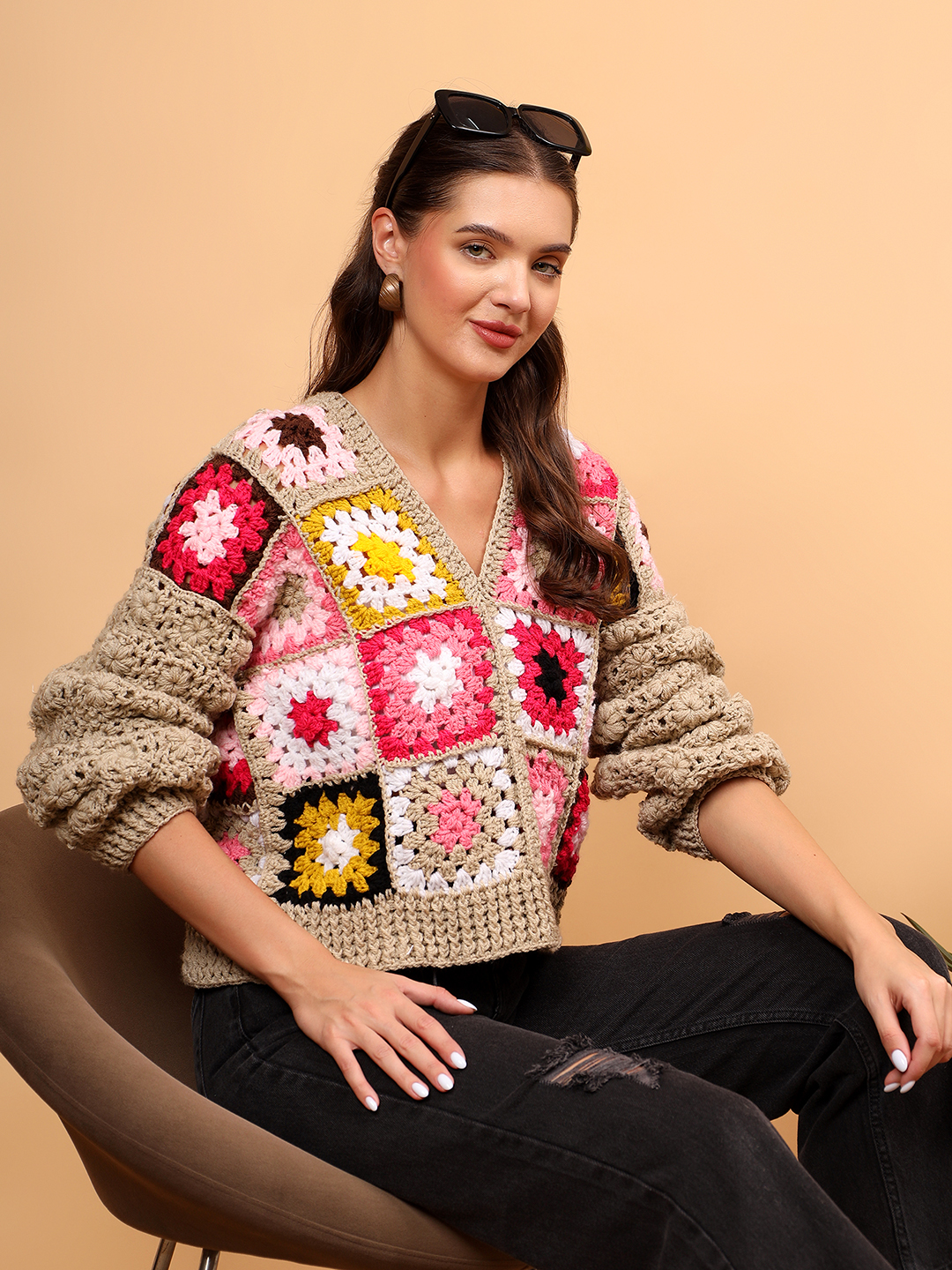 Floral Sleeve Sweater - Beige