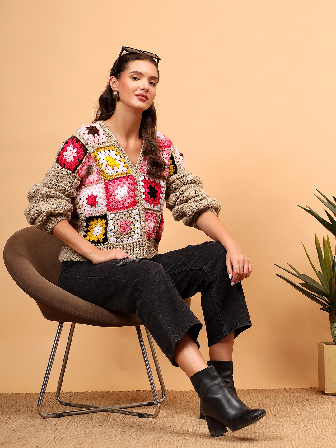 Floral Sleeve Sweater - Beige