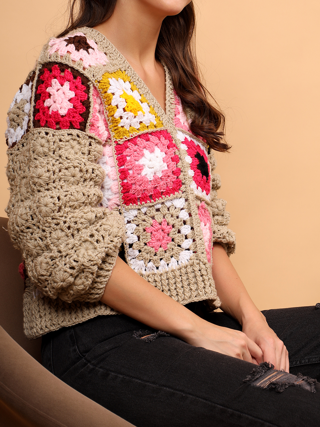 Floral Sleeve Sweater - Beige
