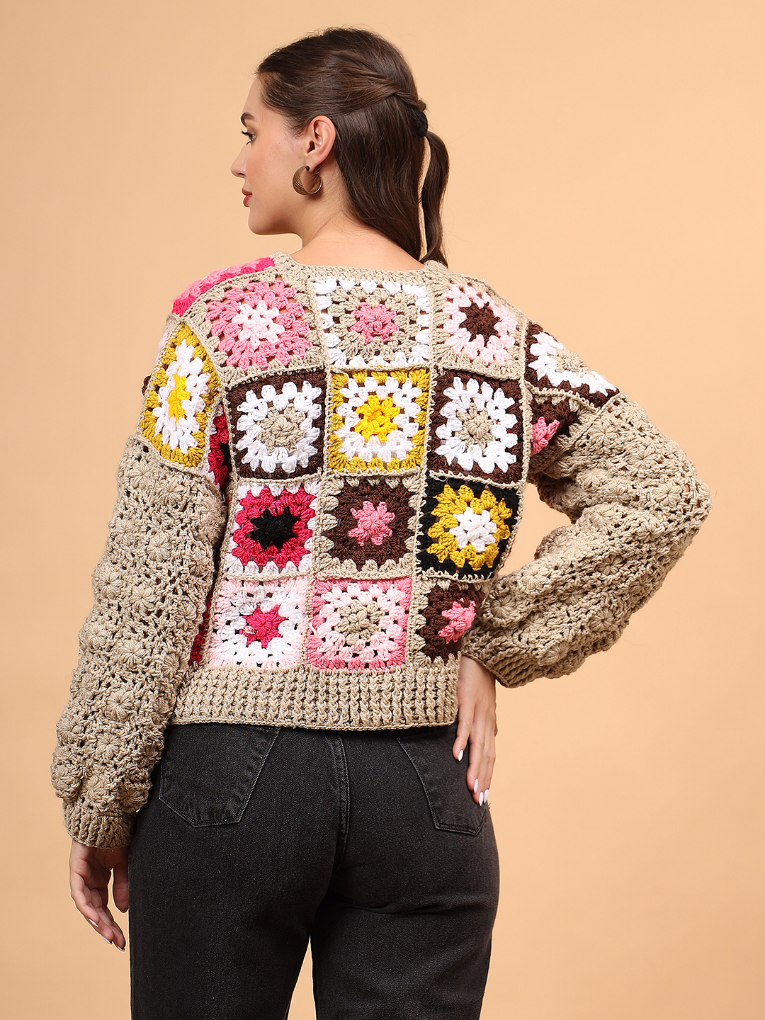 Floral Sleeve Sweater - Beige