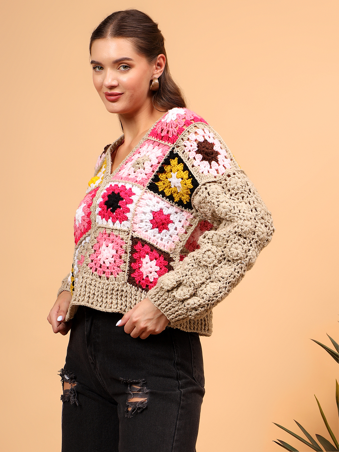 Floral Sleeve Sweater - Beige
