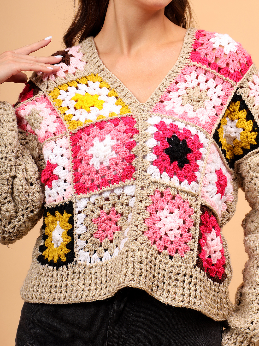 Floral Sleeve Sweater - Beige