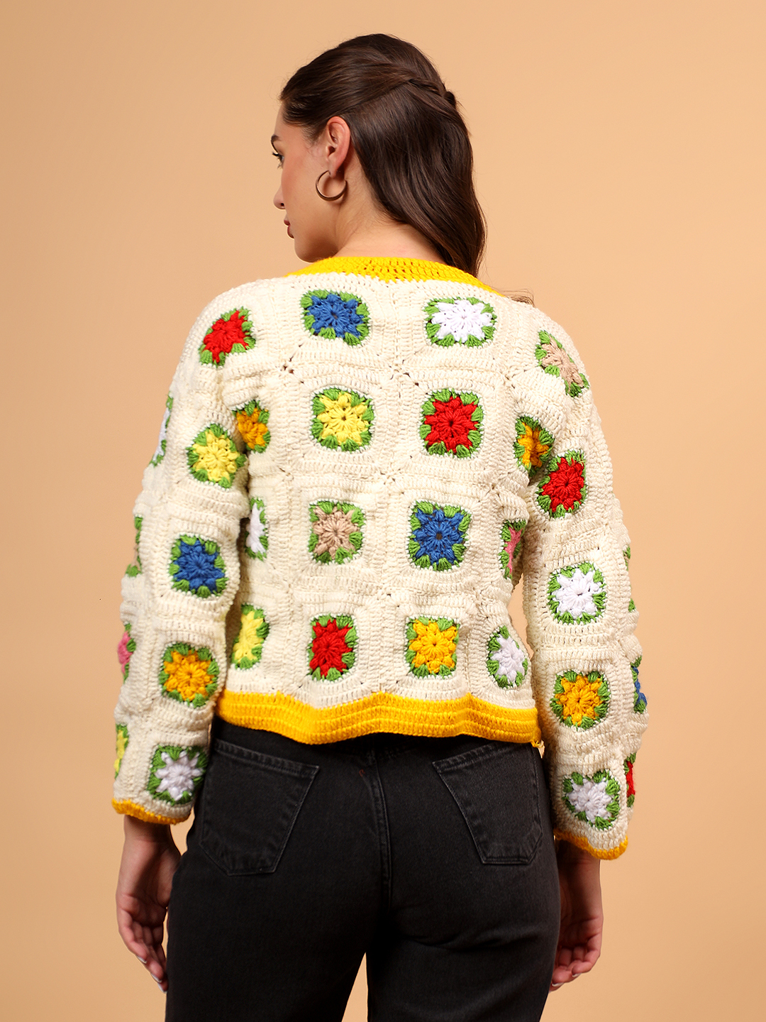 Velvery Handmade Floral Button Closure Cardigan