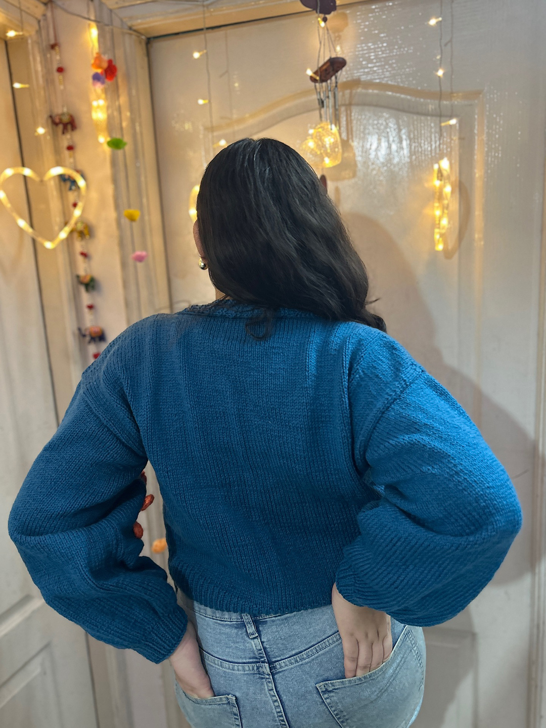 Velvery Floral V-Neck Cardigan - Blue