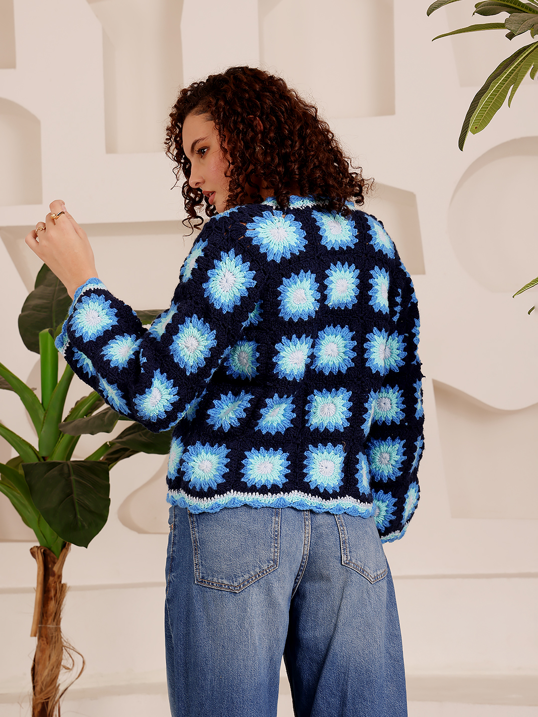 Granny Square Crochet Cardigan - Navy Blue