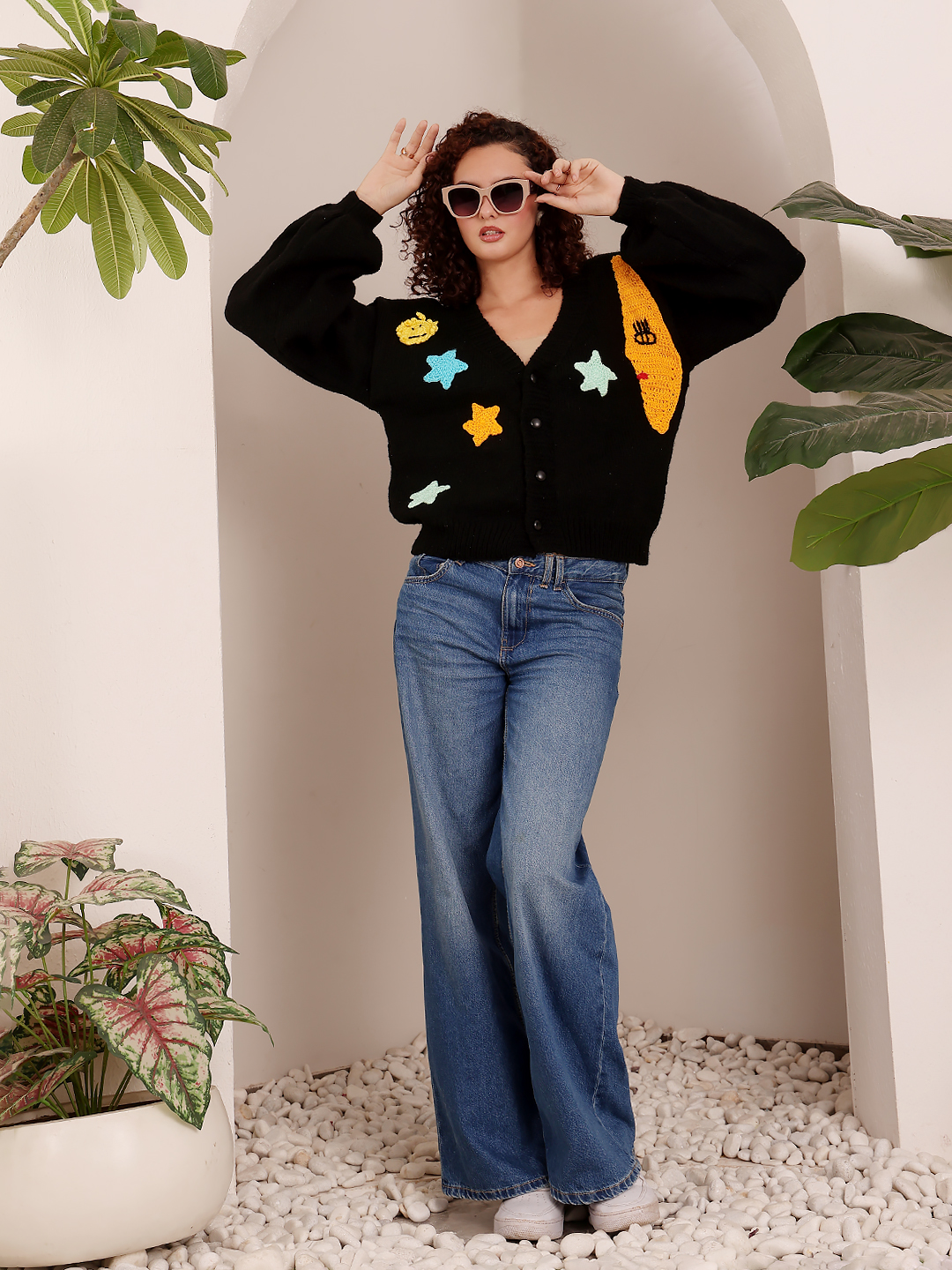 Star Embroidered Sweater - Black