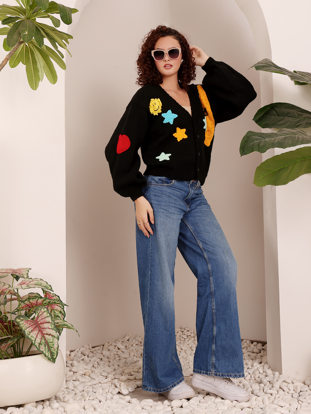 Star Embroidered Sweater - Black