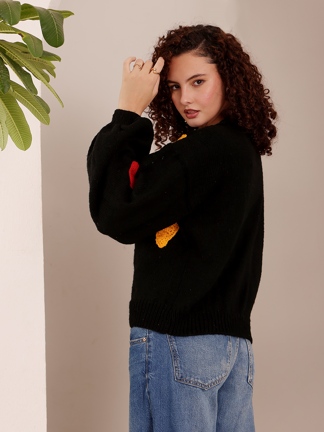 Star Embroidered Sweater - Black