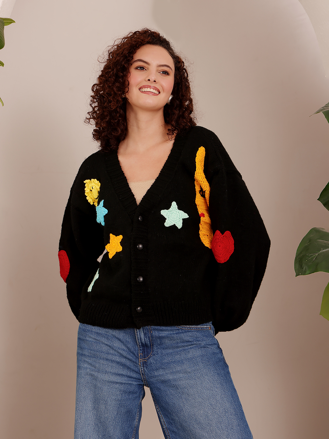 Star Embroidered Sweater - Black