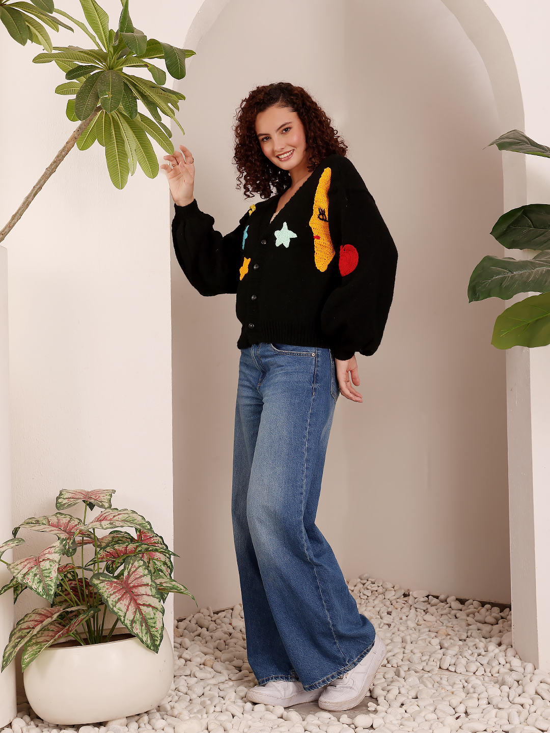Star Embroidered Sweater - Black