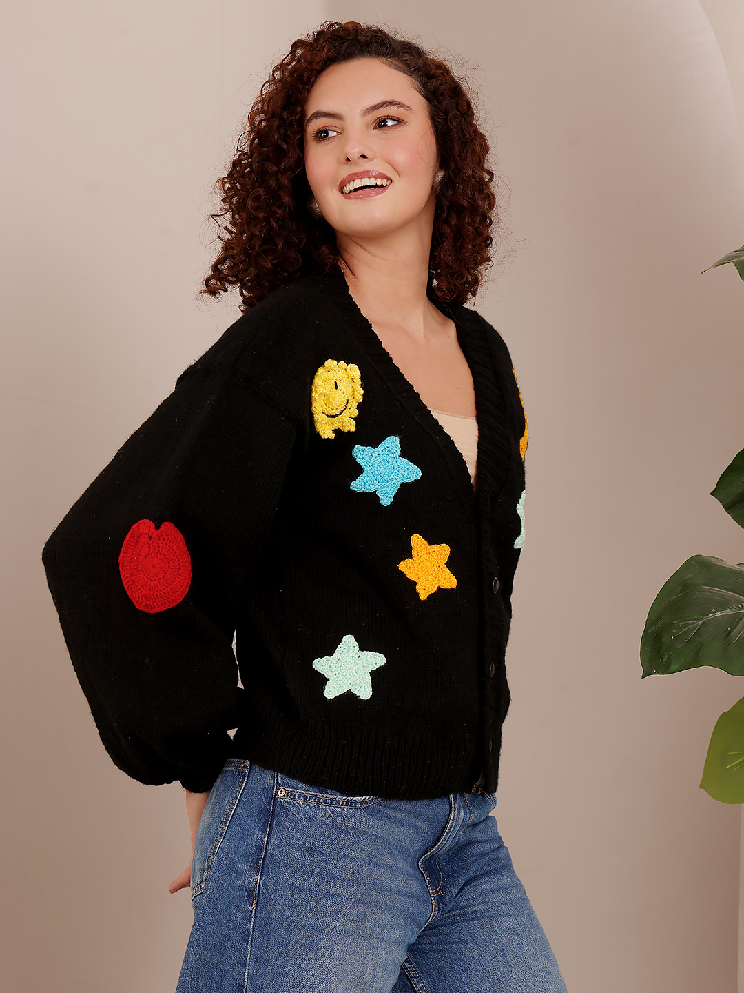 Star Embroidered Sweater - Black