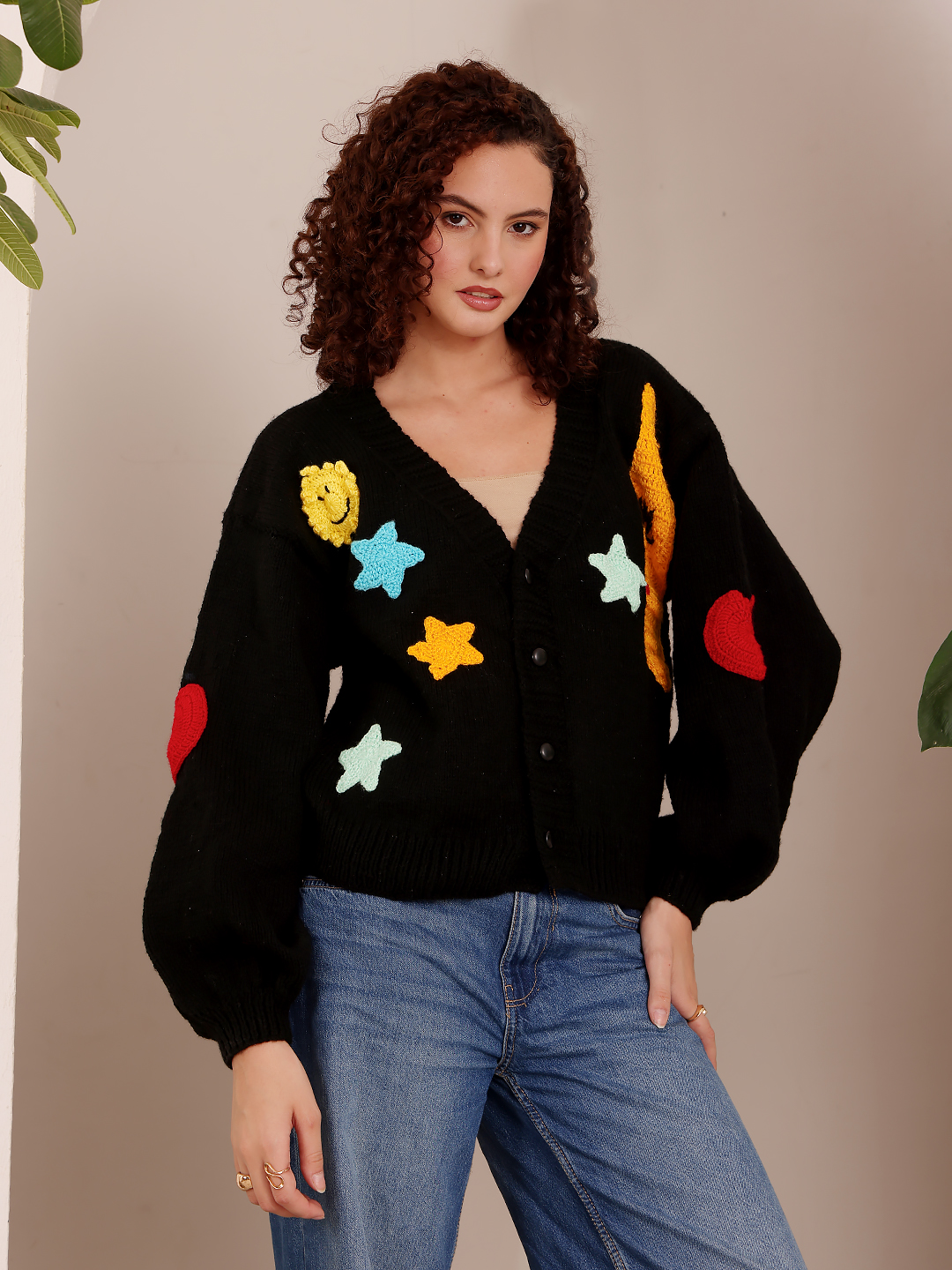 Star Embroidered Sweater - Black