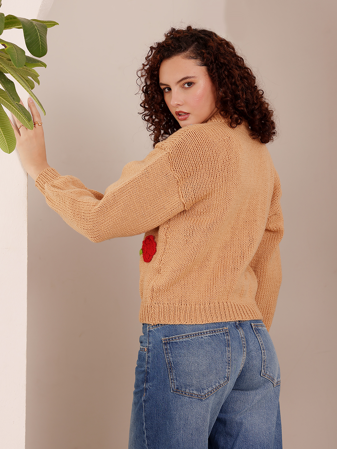 Embroidered Poppy Sweater - Beige