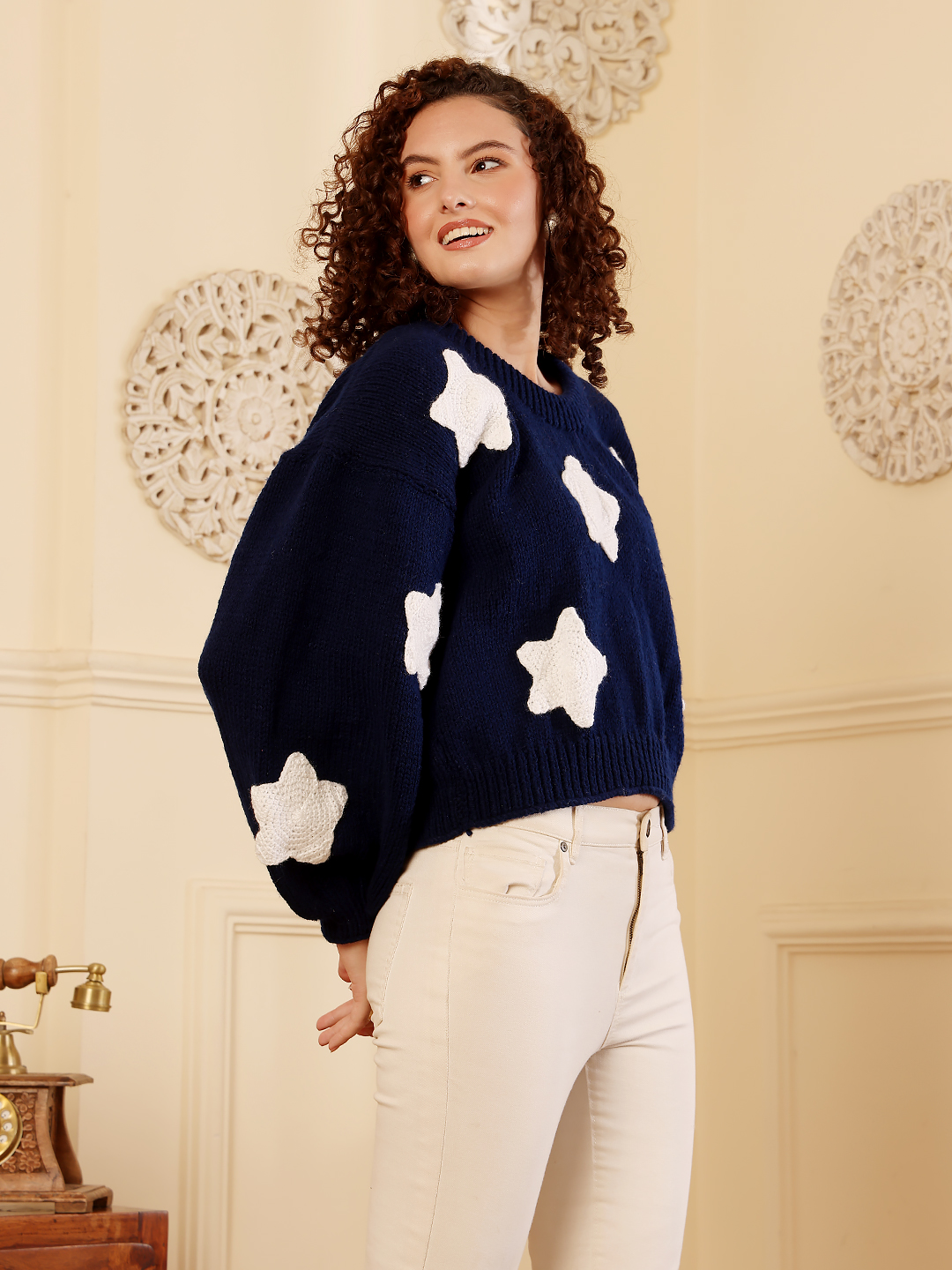 Oversized Star Applique Jumper - Navy Blue