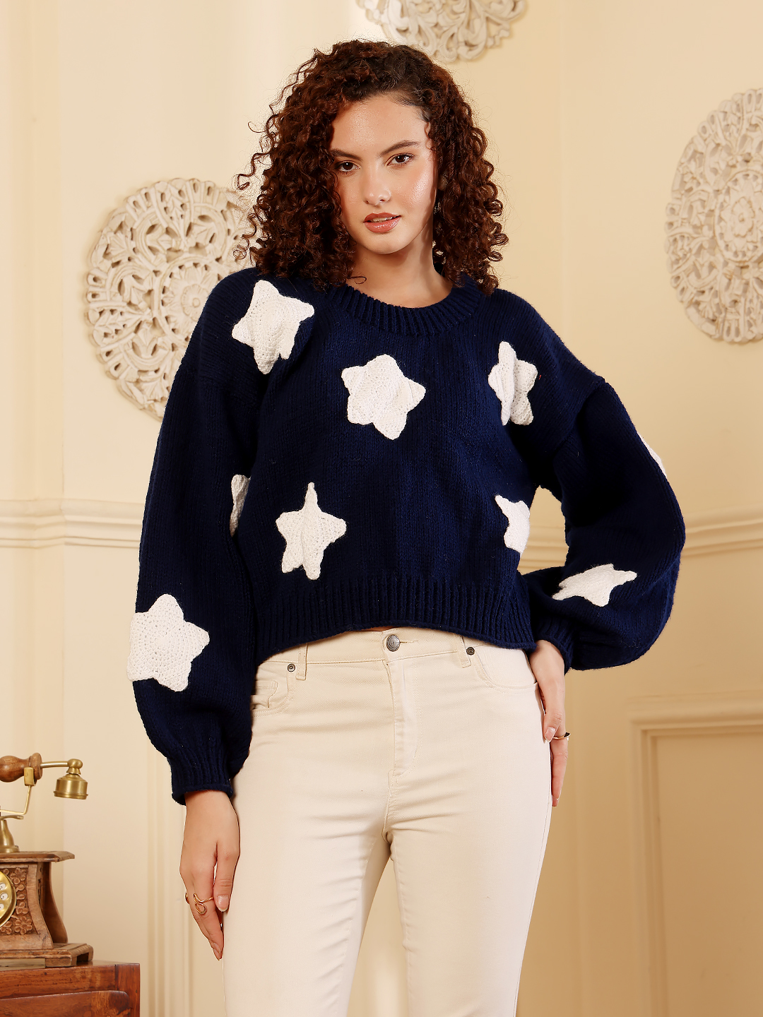 Oversized Star Applique Jumper - Navy Blue