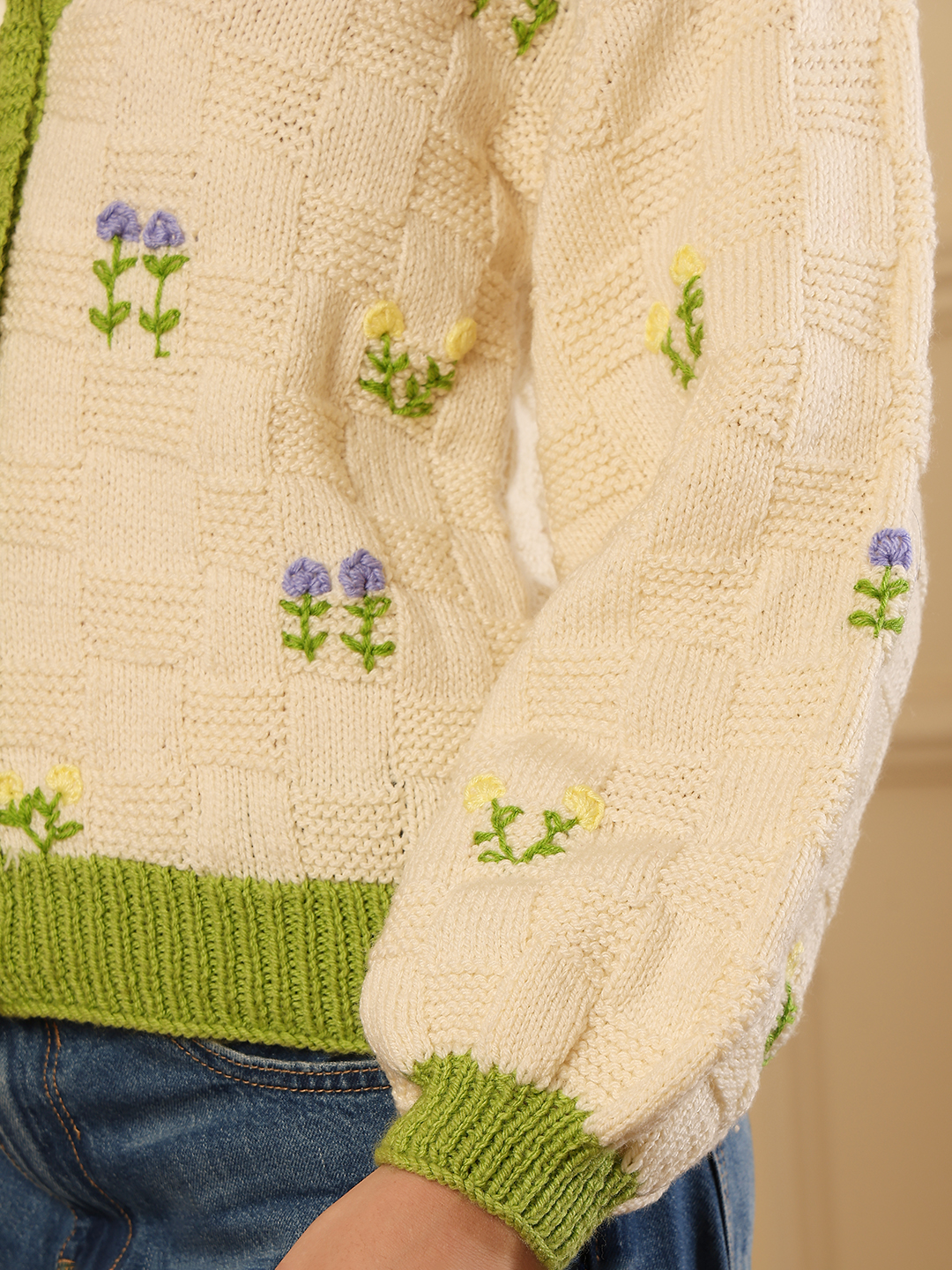 Drop Shoulder V-Neck Sweater - Cream