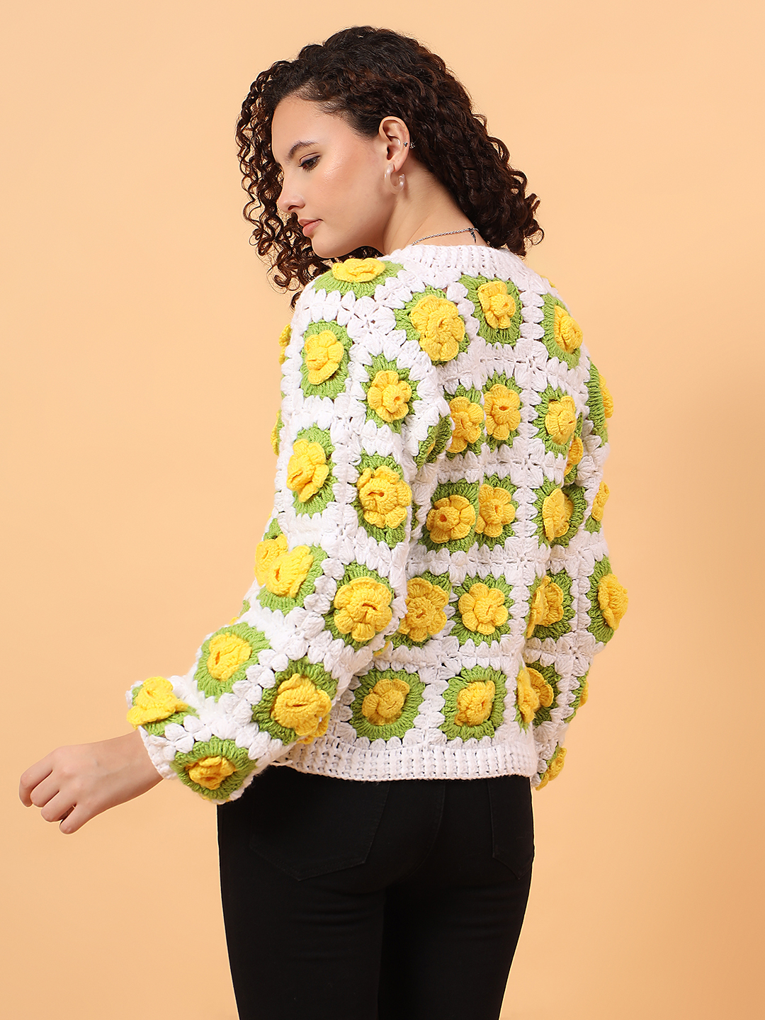 Velvery 3D Crochet Floral Cardigan - White