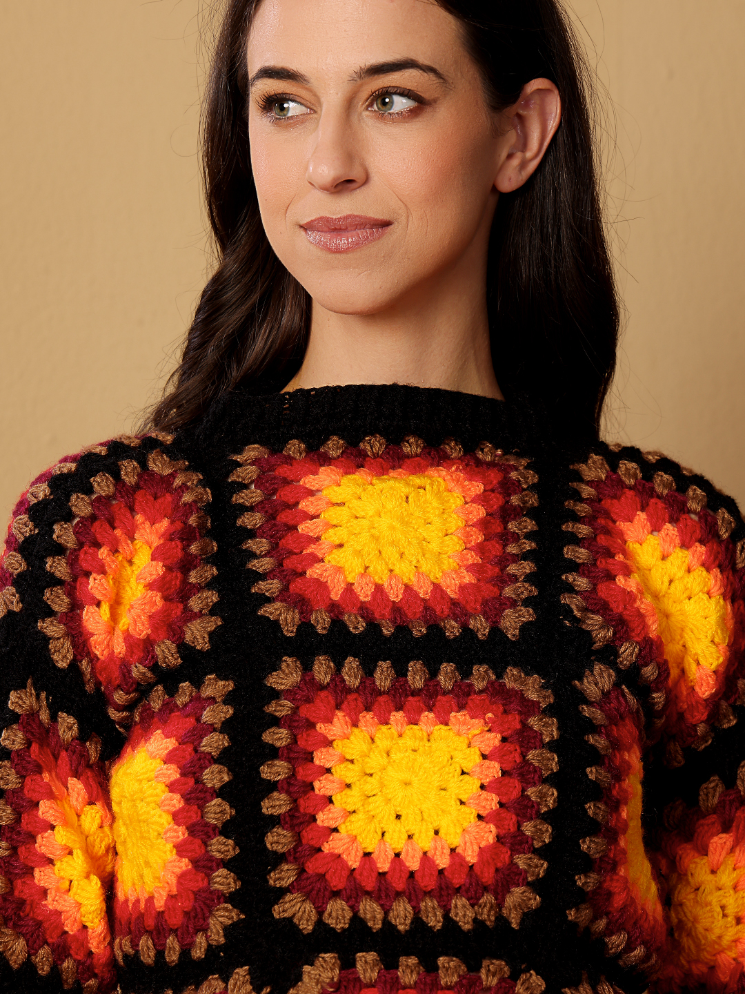 Crochet Baggy Fire Sweater - Black