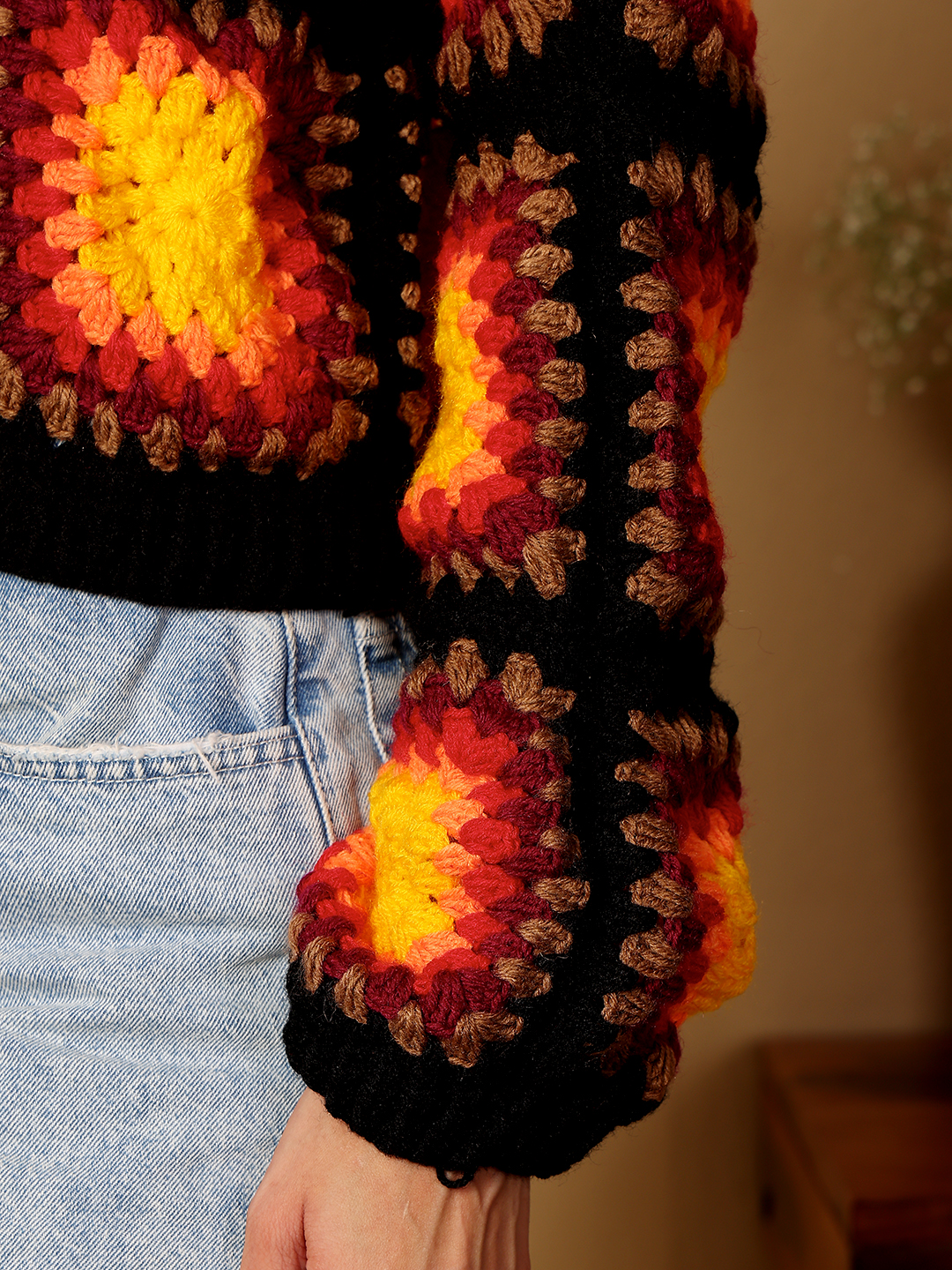 Crochet Baggy Fire Sweater - Black