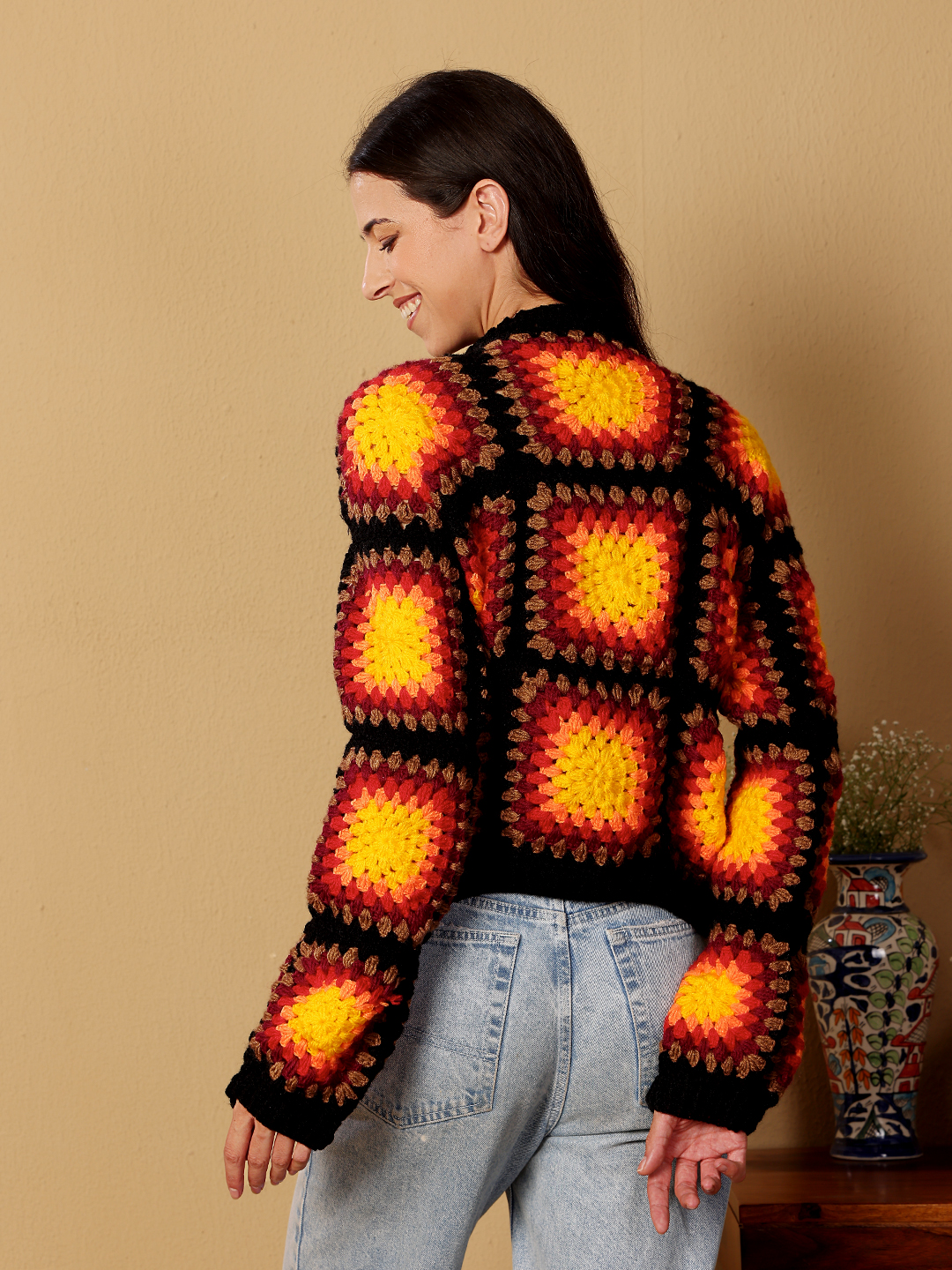 Crochet Baggy Fire Sweater - Black