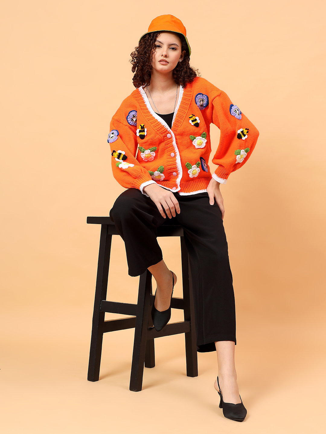 Velvery Daisy Pansy Bee Cardigan witth Frilled Edge
