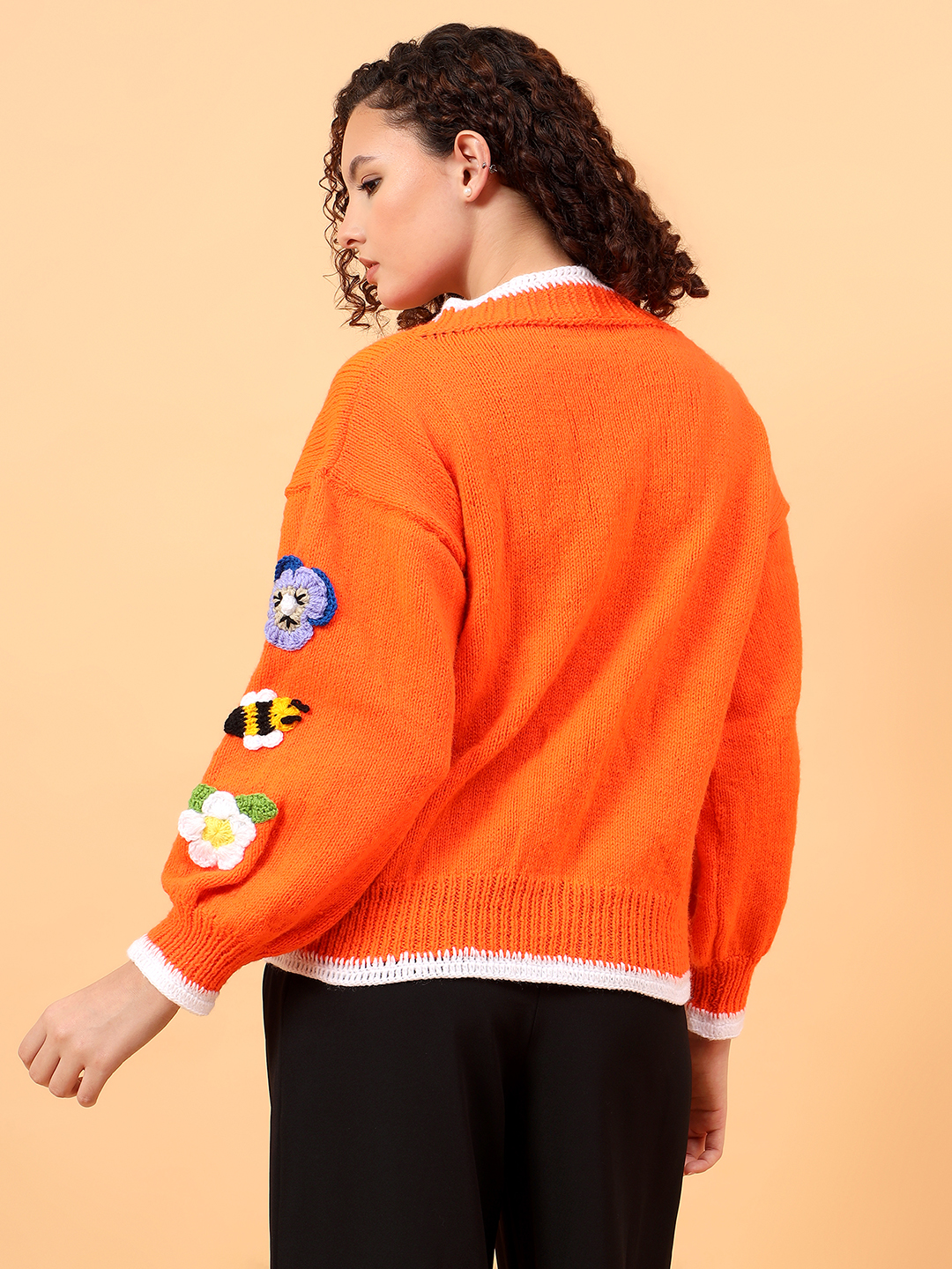 Velvery Daisy Pansy Bee Cardigan witth Frilled Edge