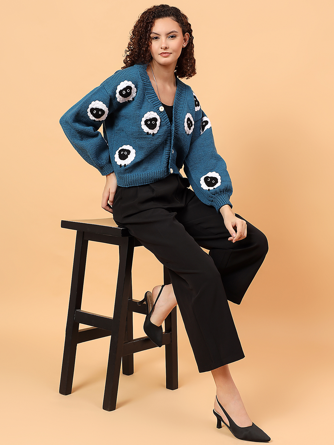 Velvery Knitted Sheep Cardigan - Blue