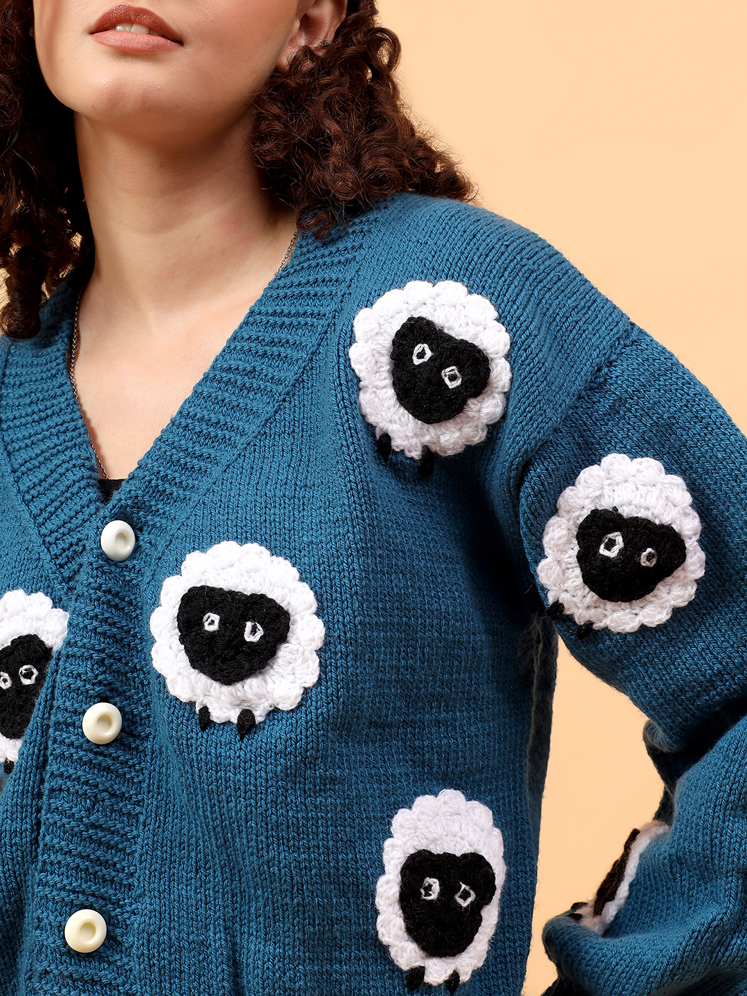 Velvery Knitted Sheep Cardigan - Blue