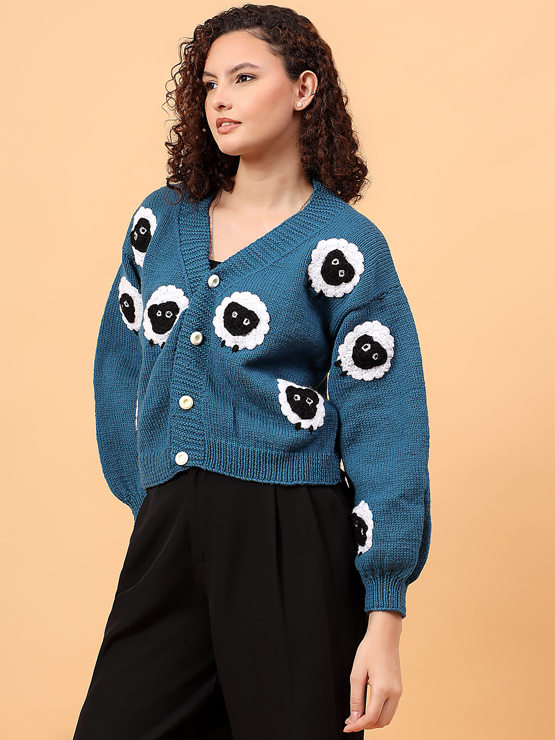Velvery Knitted Sheep Cardigan - Blue