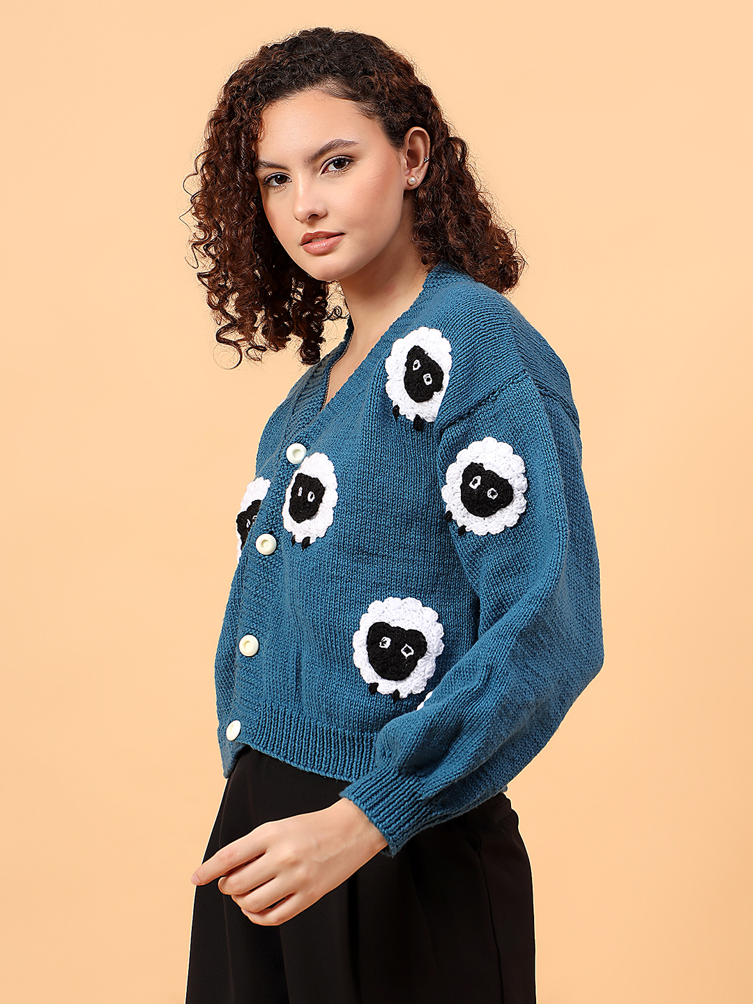 Velvery Knitted Sheep Cardigan - Blue