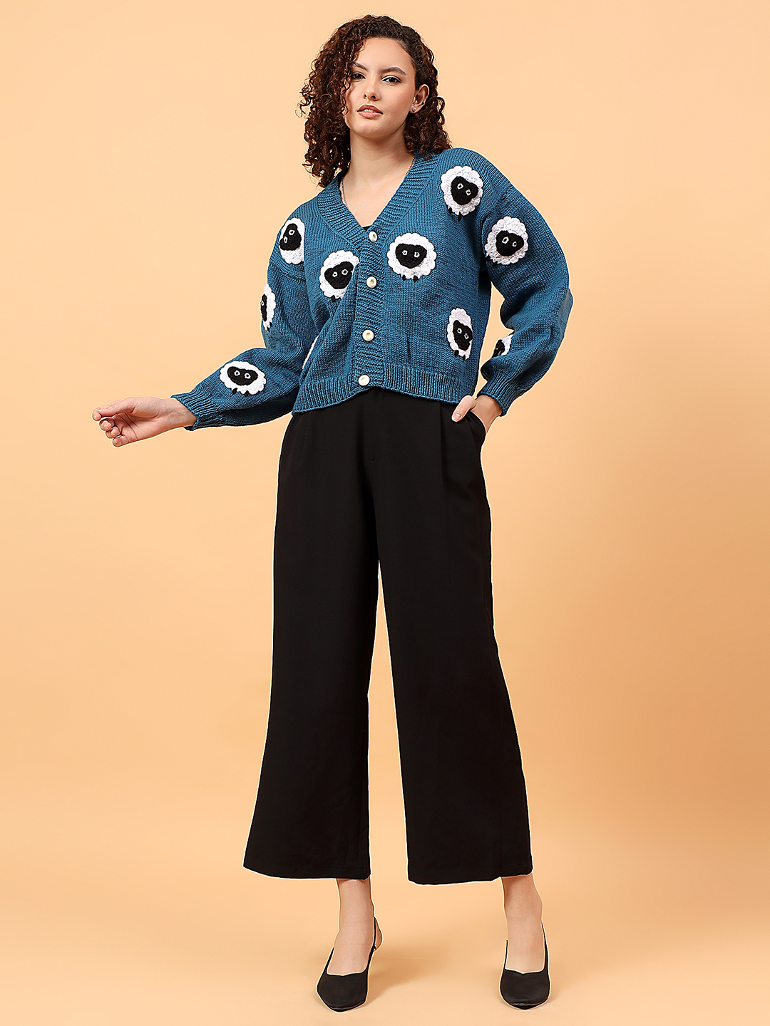 Velvery Knitted Sheep Cardigan - Blue